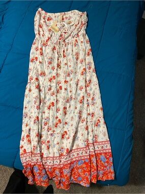 BeBop White Floral Maxi Dress with Red and Blue Print